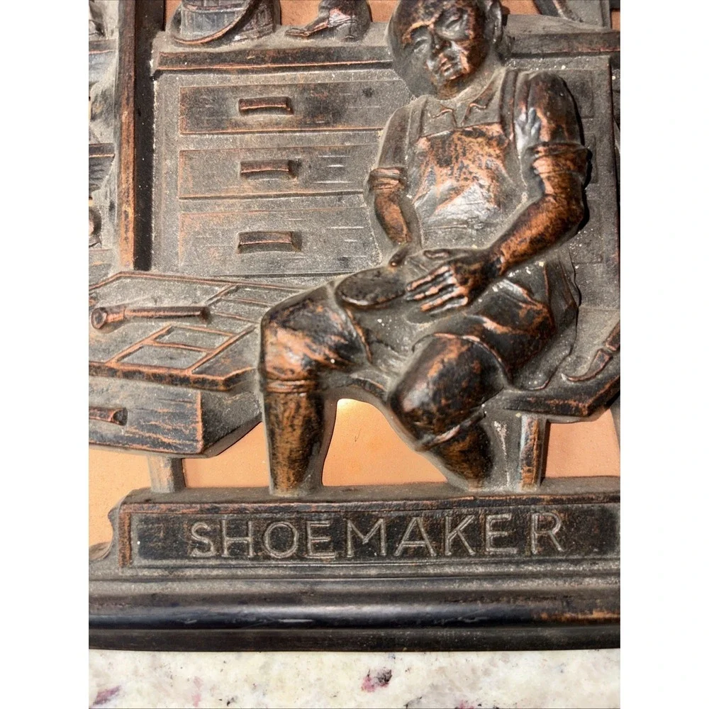 Vintage Coppercraft Guild 3D Wall Plaque Shoemaker At Work 9.5 x 9.5 1970 Era